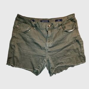VIGOSSJ Juniors Sz13 Hunter Green Midrise Cut Off Stretch Shorts W32 L3